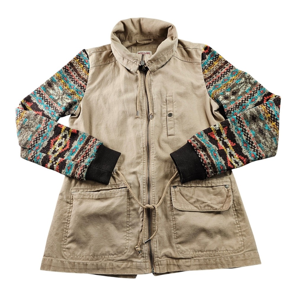 Mossimo Supply Chore Jacket Women's M Tan Aztec Tribal Long Sleeve Hiking Zip-Up